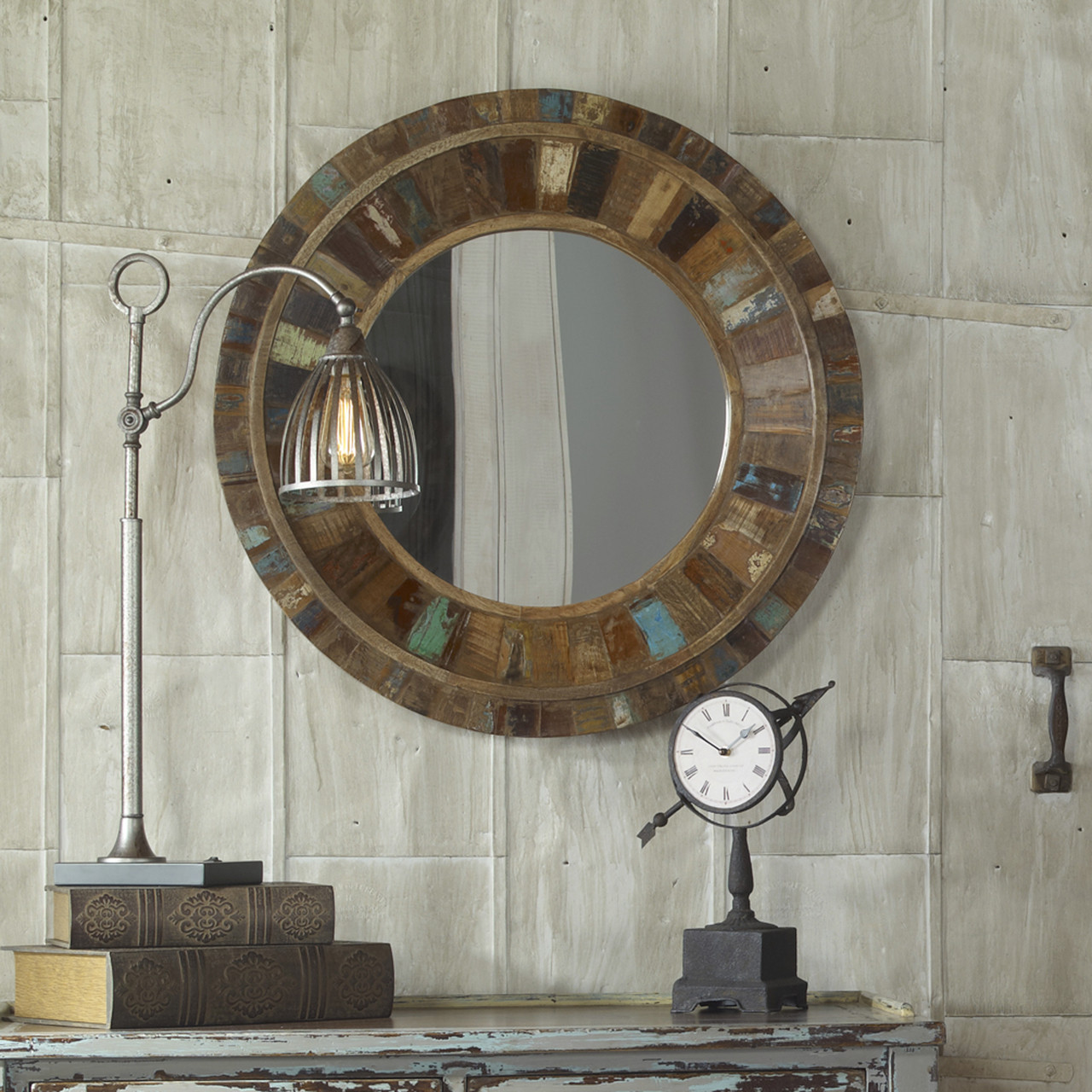 Jeremiah Round Reclaimed Wood Mirror