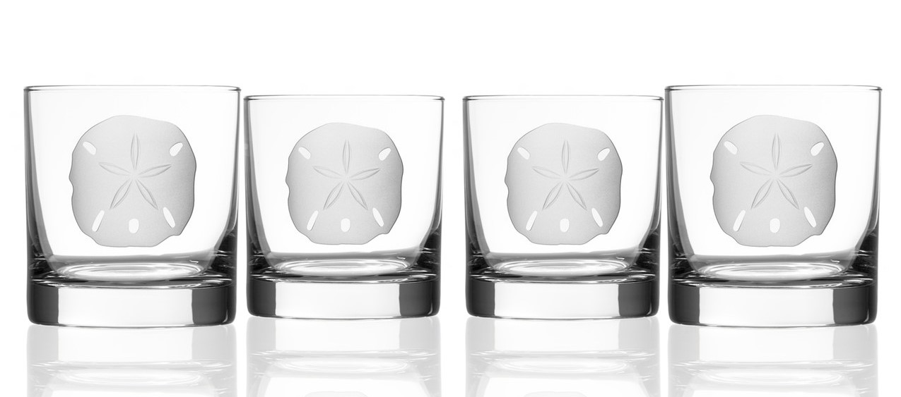 Sand Dollar Etched Rocks Glasses