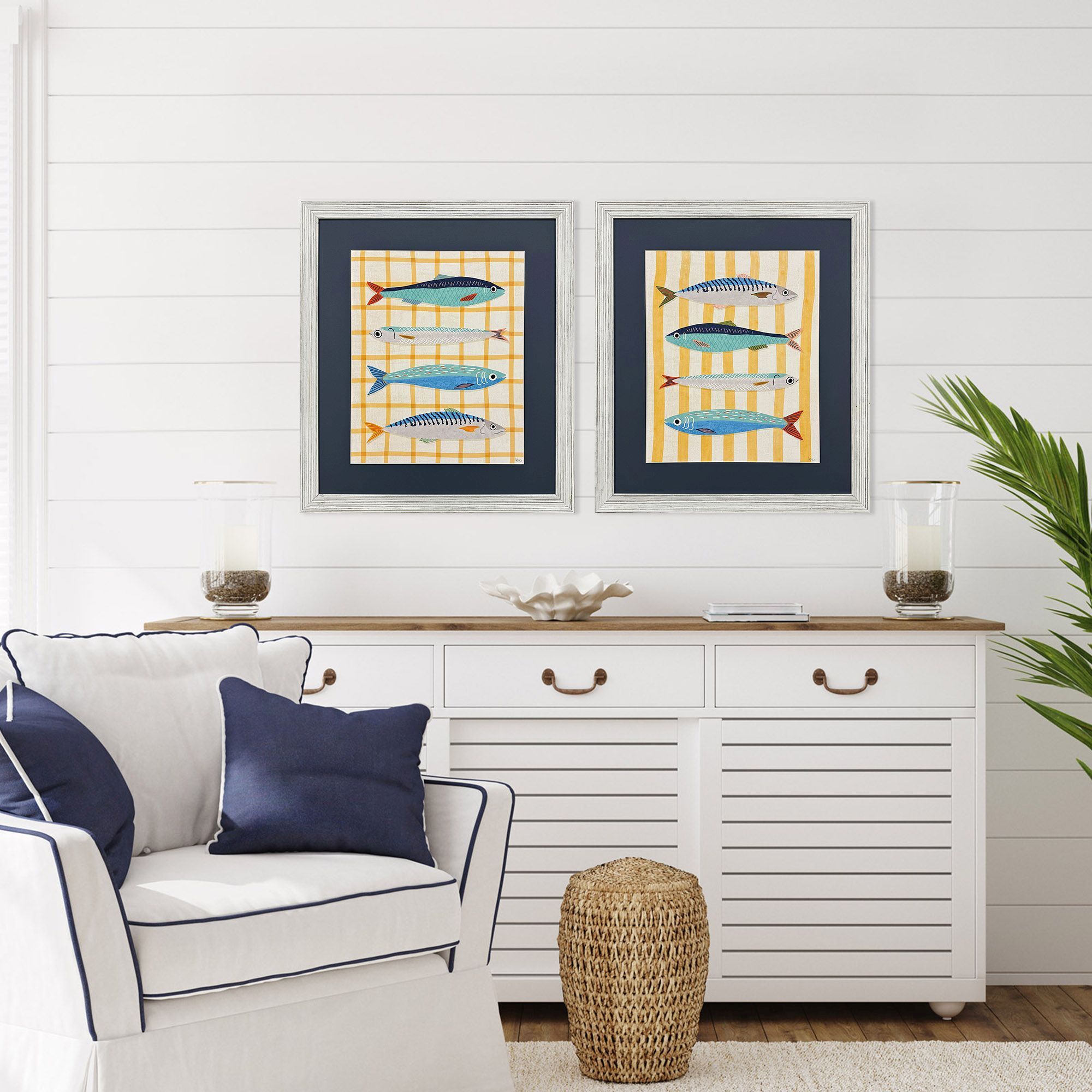 Set of Whimsical Colorful Sardine Art Pieces - Room Example Image