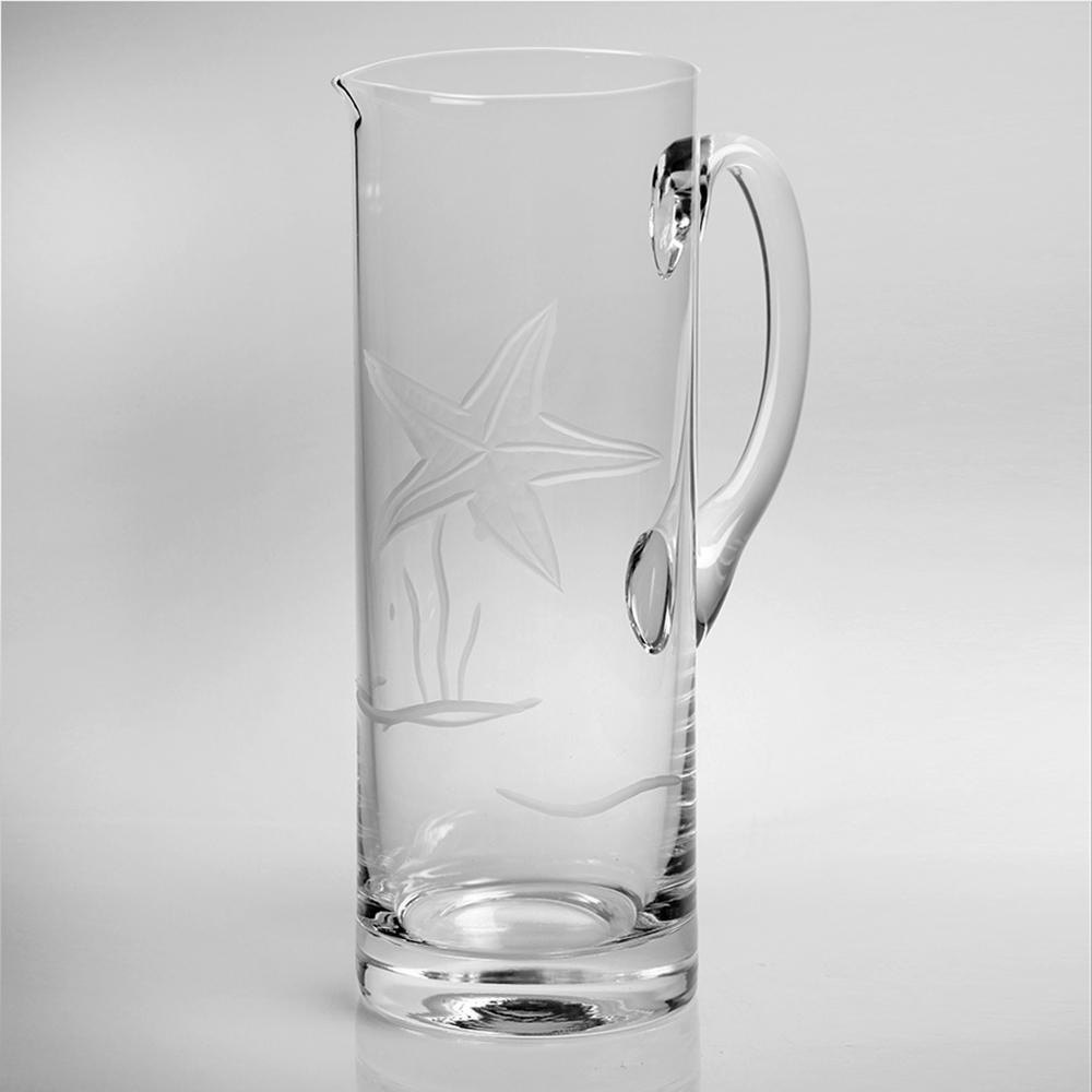 Etched Starfish Glass Cocktail Pitcher