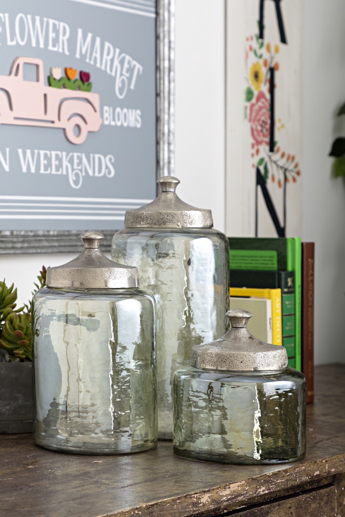 Sea Green Glass Luster Canisters - Set of 3