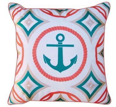 Modern Turquoise and Coral Anchor Pillow