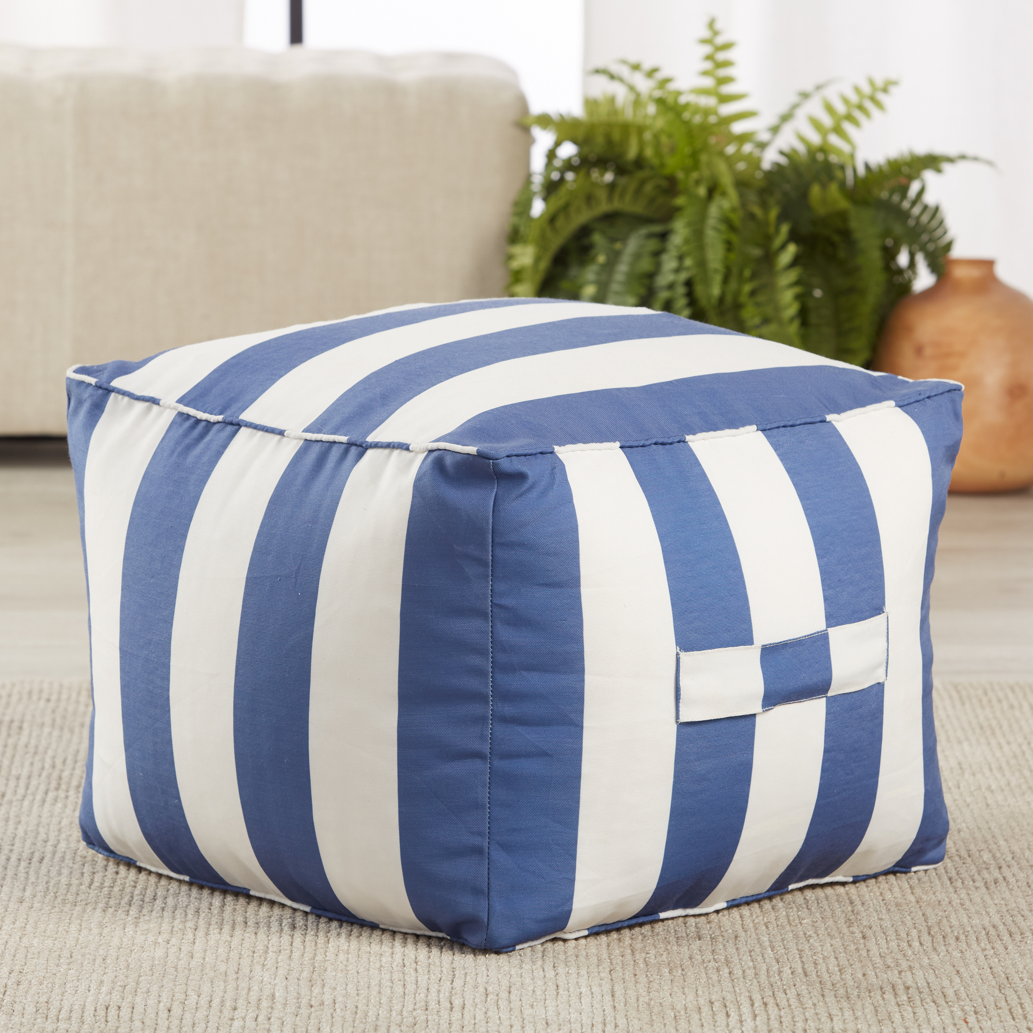 Chatham Bay Blue Striped Pouf