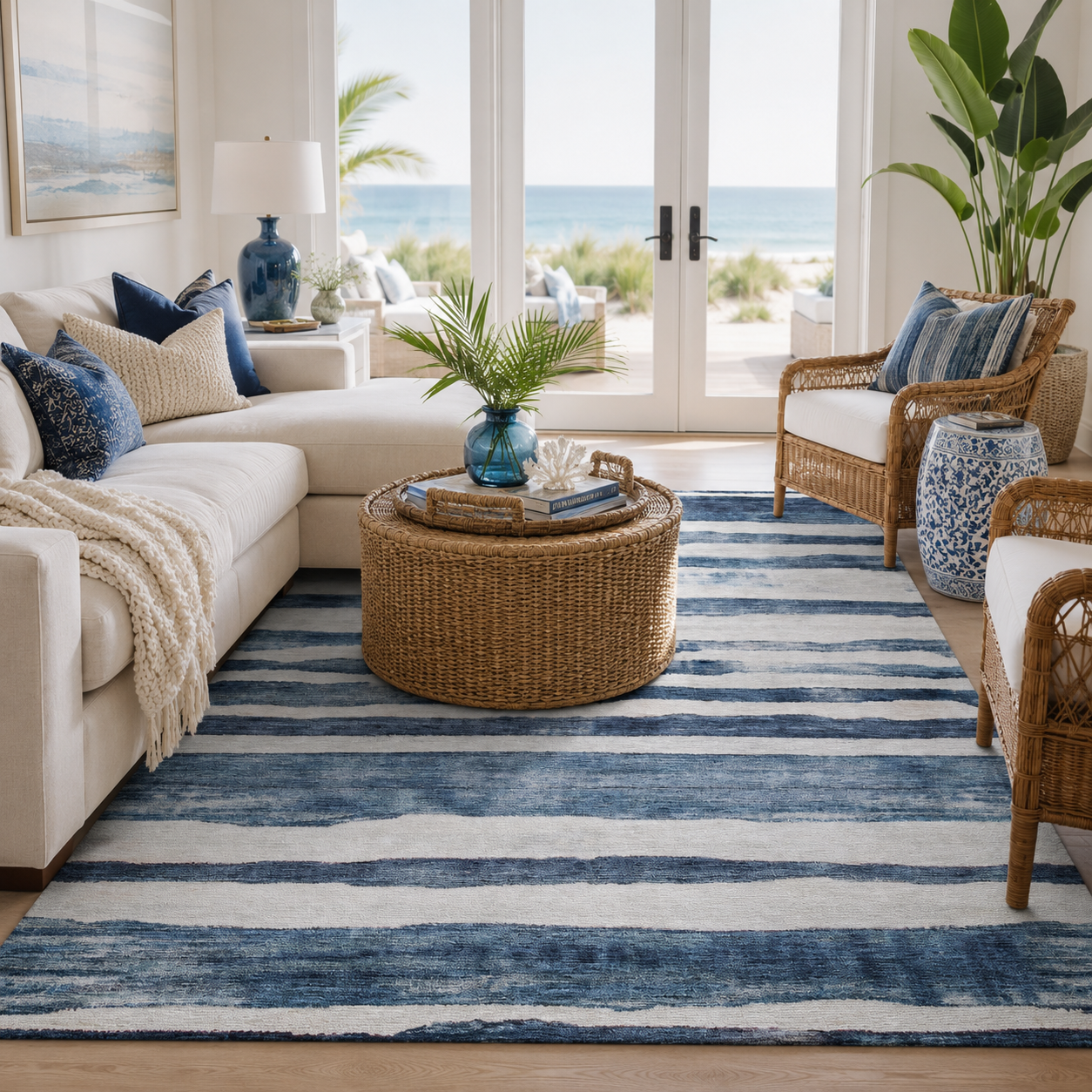 Blue Ocean Horizon Rug Room Example