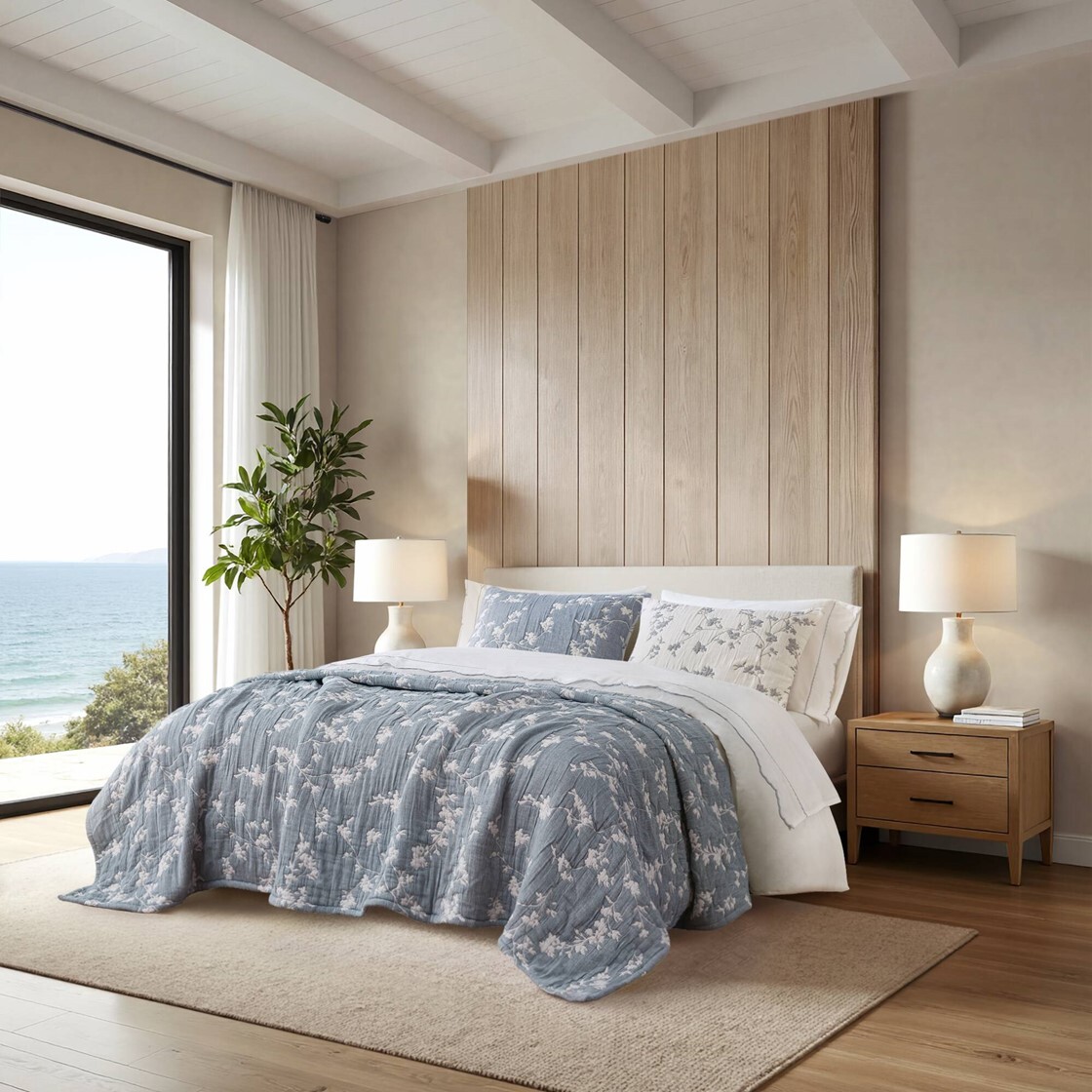 Catalina Blue Premium bedding in a California Style Room