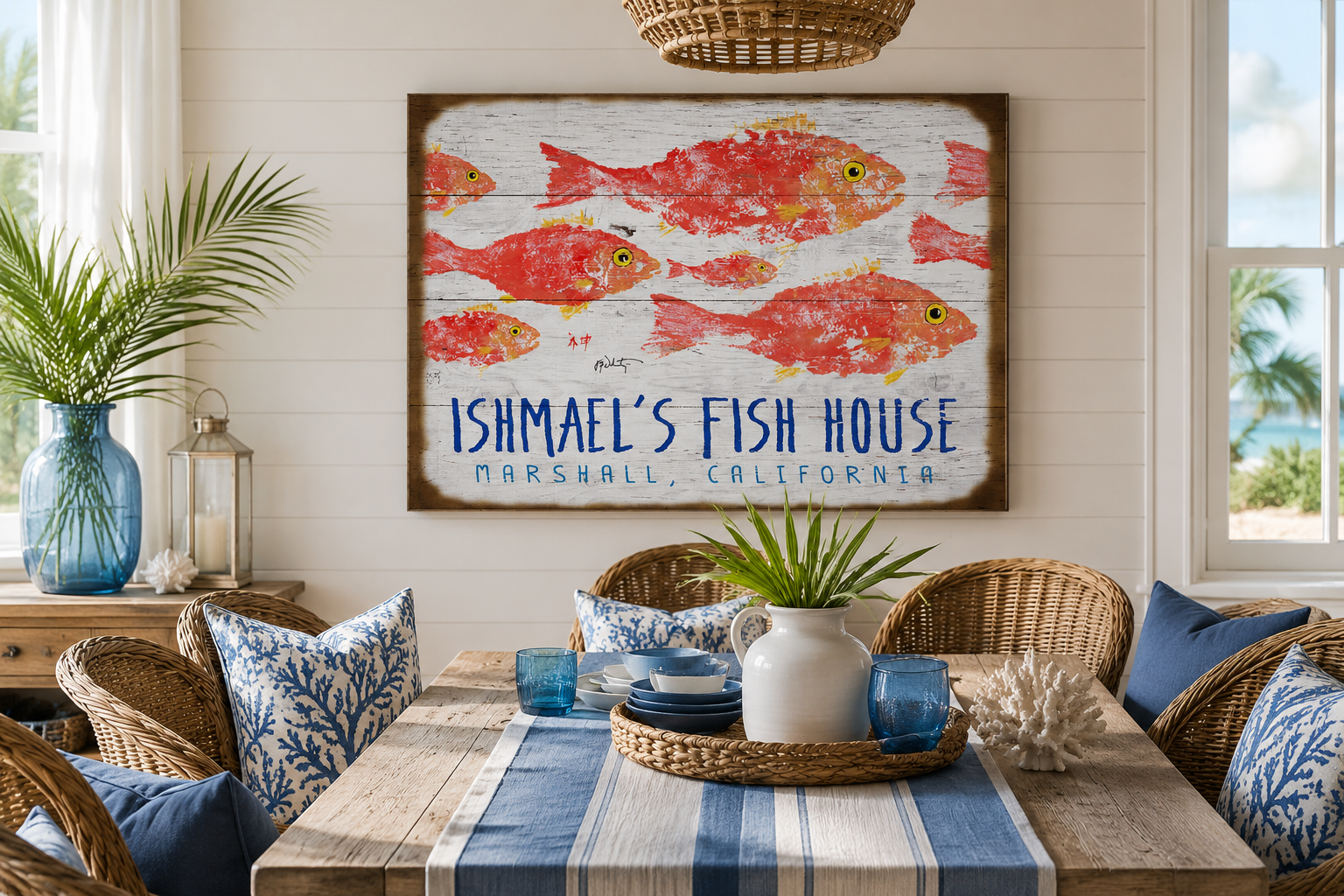 Colorful Fish House Art Sign Room Design