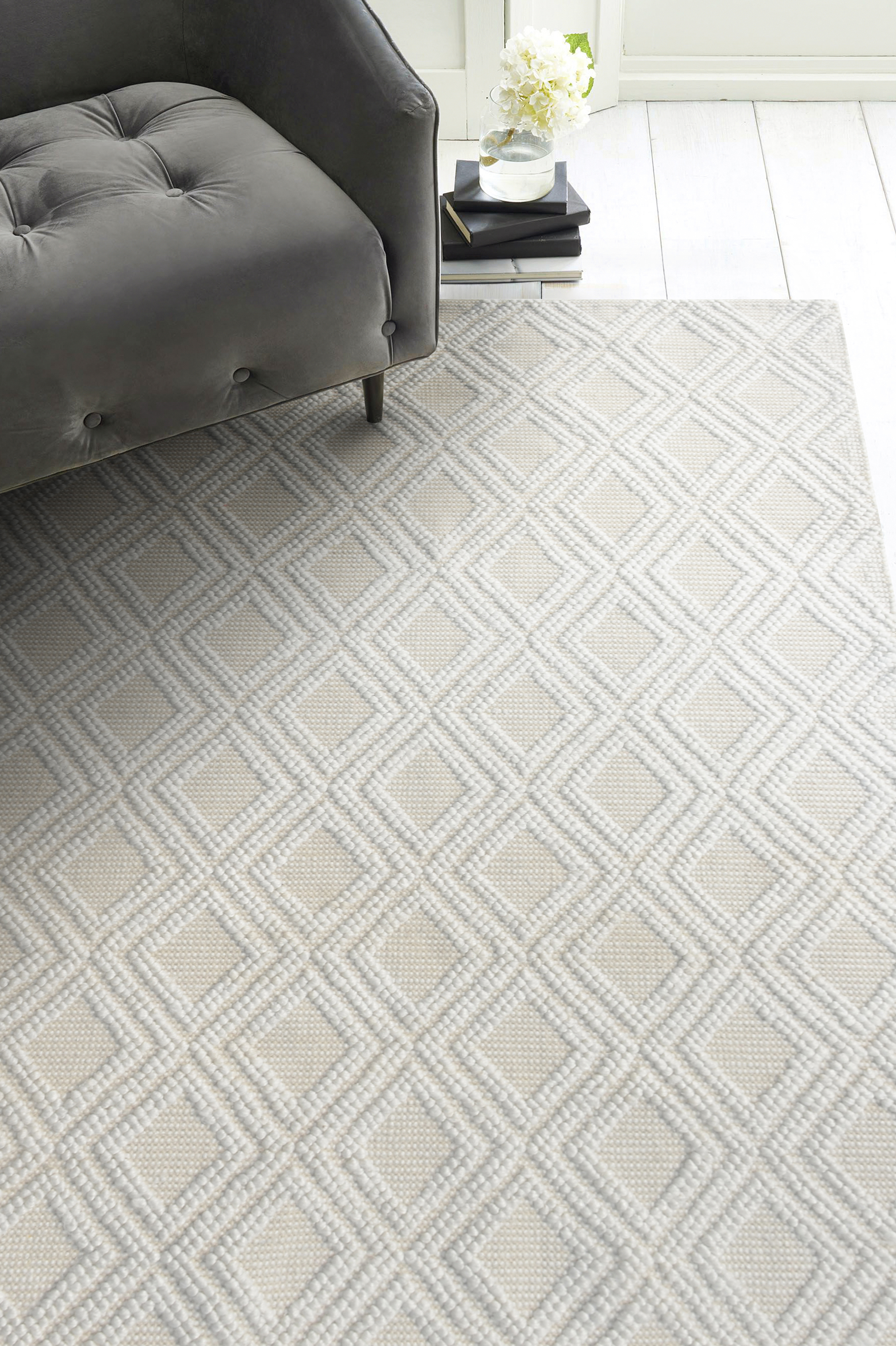 Chloe Ivory-Natural Diamond Patterned Area Rug