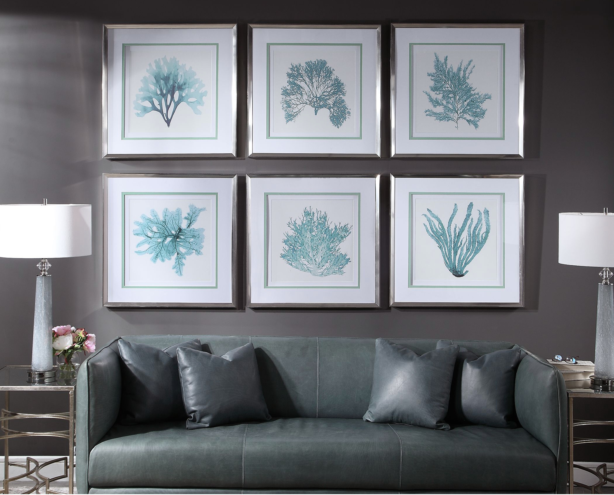 Coral Reef Framed Aqua Art Prints - Set of 6