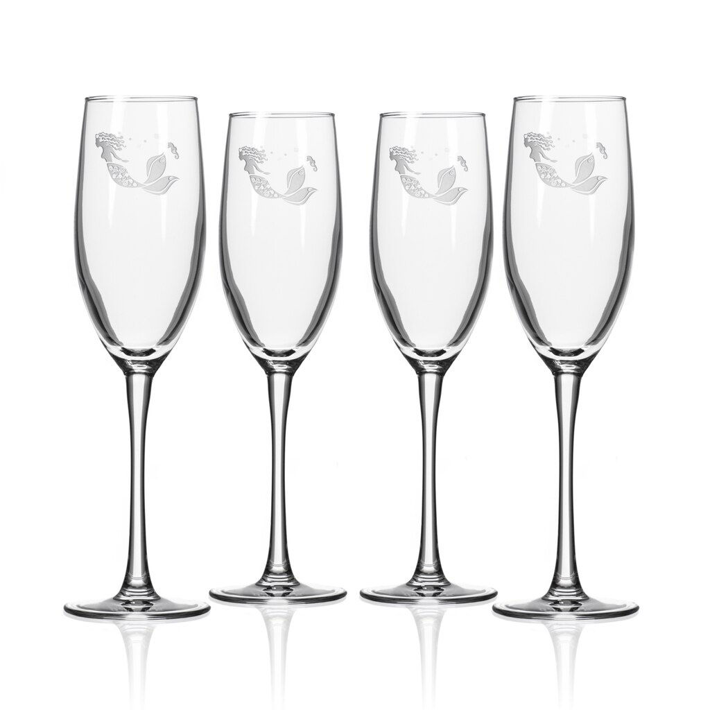 Mermaid Etched Flute Glasses - Set of 4