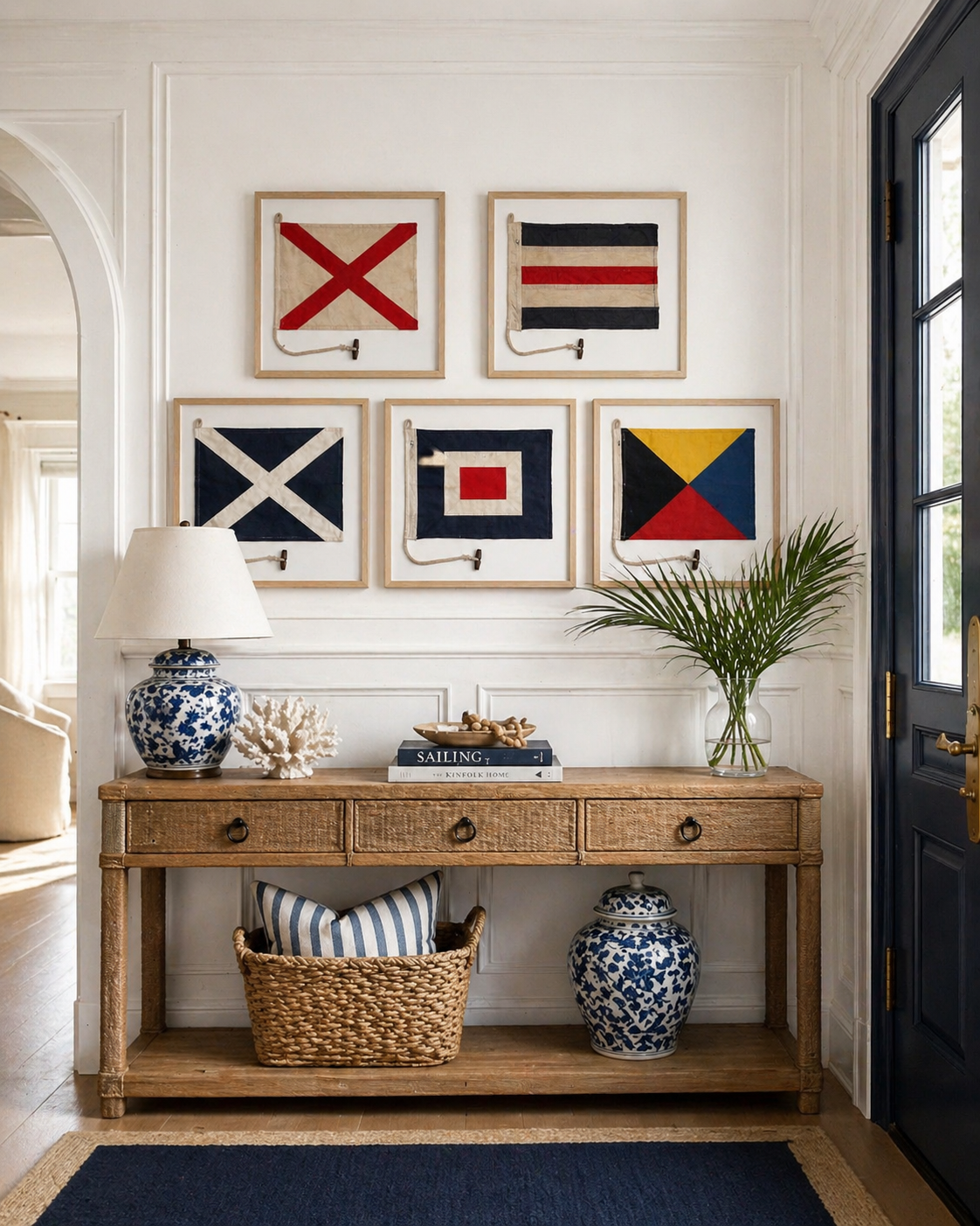 signal flag art collection in an entry way