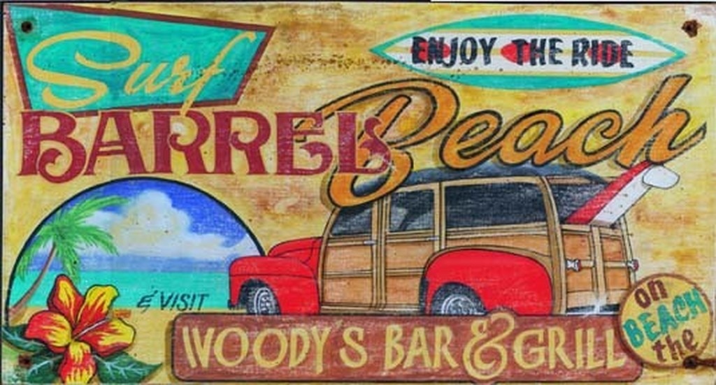 Woody Surfing Beach Sign Art - Custom