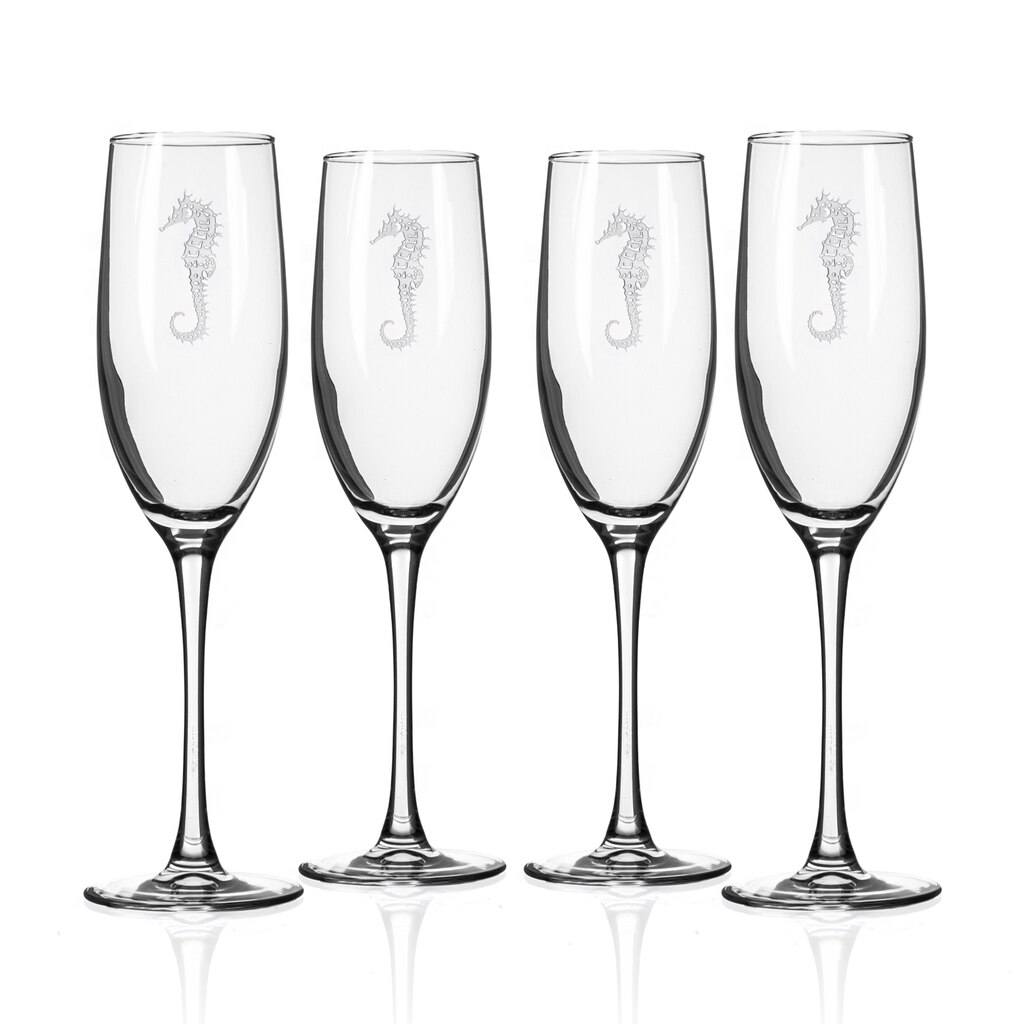 Seahorse Etched Flute Glassware - Set of 4