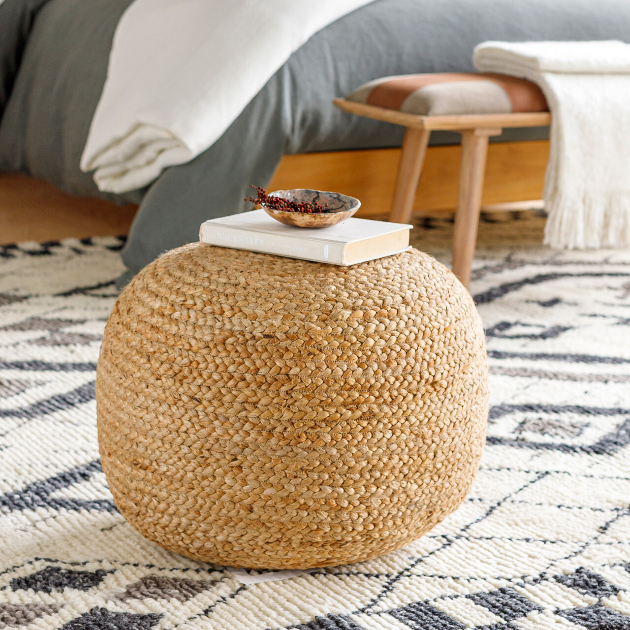 Natural Tropics Woven Pouf