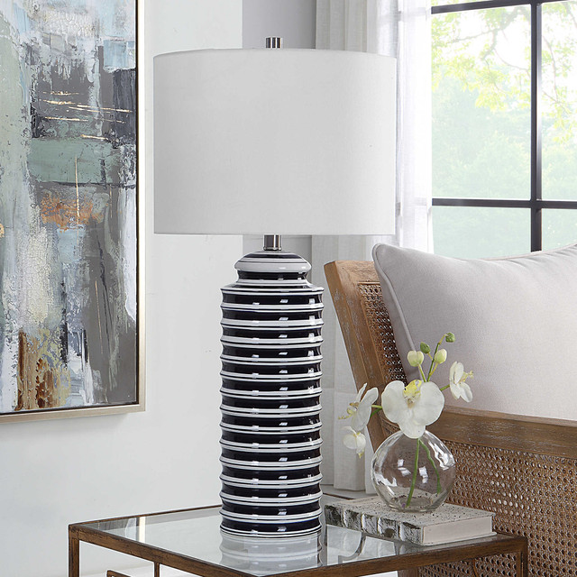 Bar Harbor Striped Navy and White Table Lamp